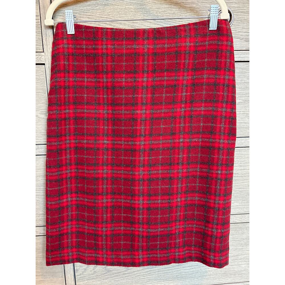 Talbots Outlet | Red/Gray Wool Blend Plaid Pencil Skirt | 8 - Picture 3 of 12